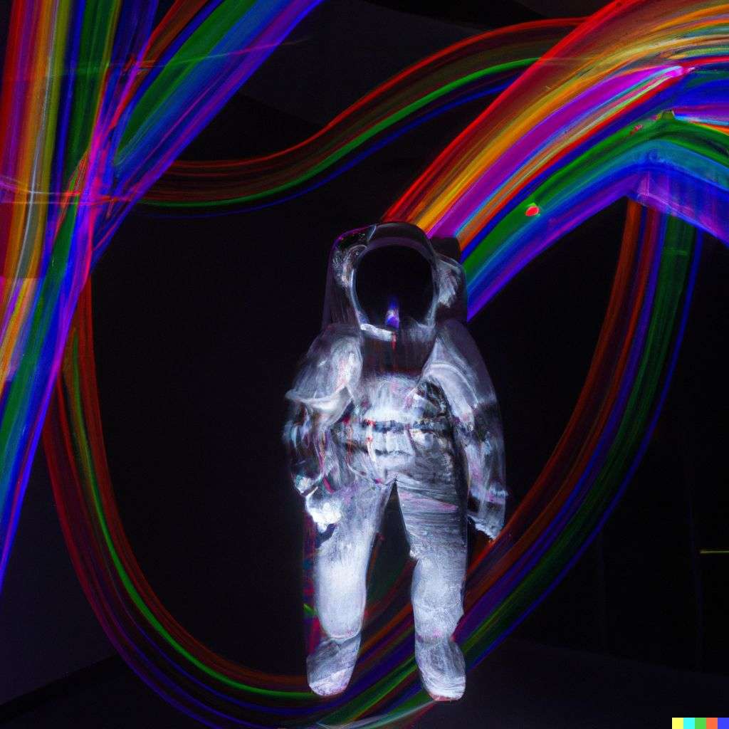 an astronaut, light painting by Gabriel Dawe